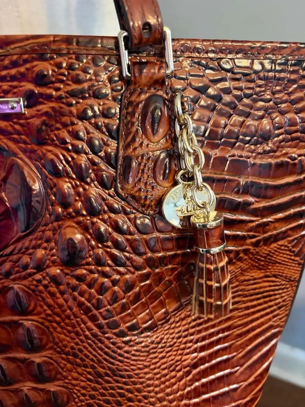 Brahmin Medium Asher Tote Bag in Pecan Crocodile-Embossed Leather